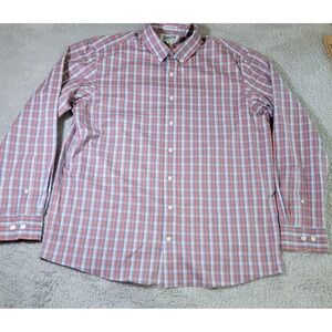 Duluth Untucked Shirt Mens Large Tall Relaxed Fit Red White Blue Plaid Casual